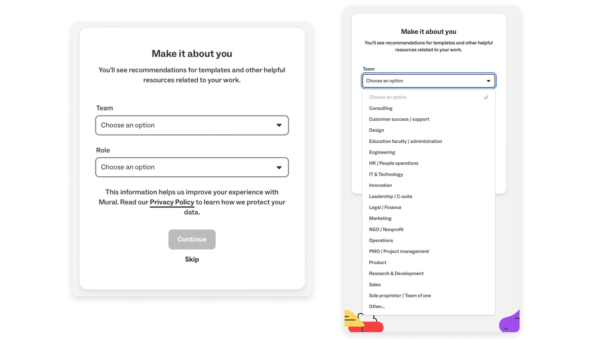 Before: profiling questions screen